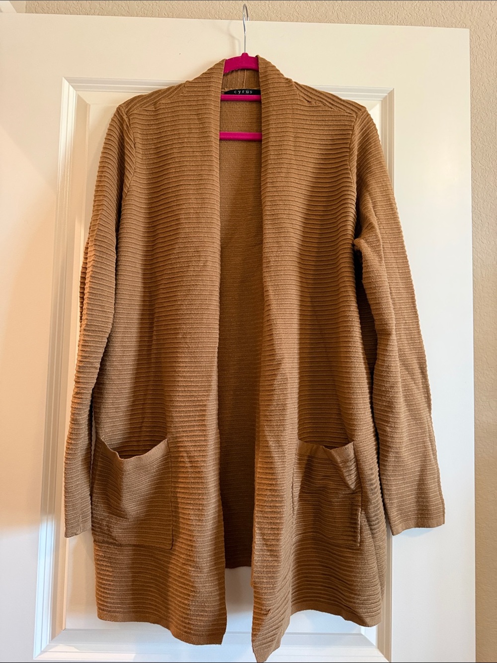 Cyrus Ribbed Open-Front Cardigan - Camel Brown